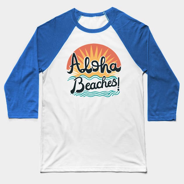 Sunset Aloha T-Shirt | Vintage Hawaii Style Shirt | Beach Vibes Top | Relaxed Summer Wear | Perfect Island Travel Gift Baseball T-Shirt by Indigo Lake
